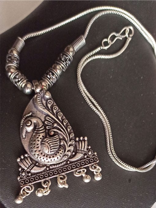 Trendilook Oxidized Silver Peacock Neckpiece