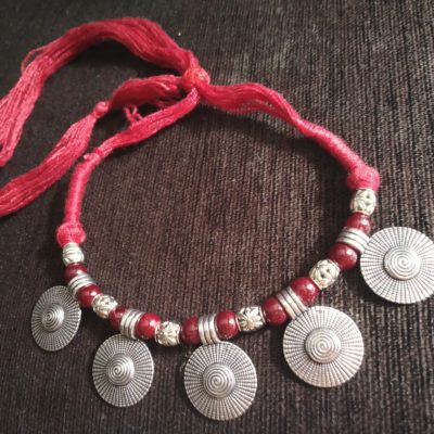 Trendilook Geometric Circle Beads Resham Neckpiece