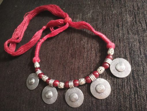 Trendilook Geometric Circle Beads Resham Neckpiece