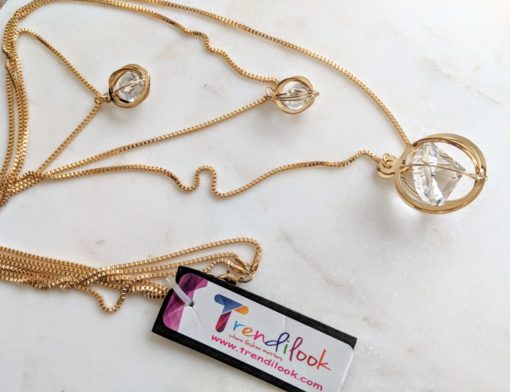 Trendilook Crystal Three Layered Gold Polished Long Chain