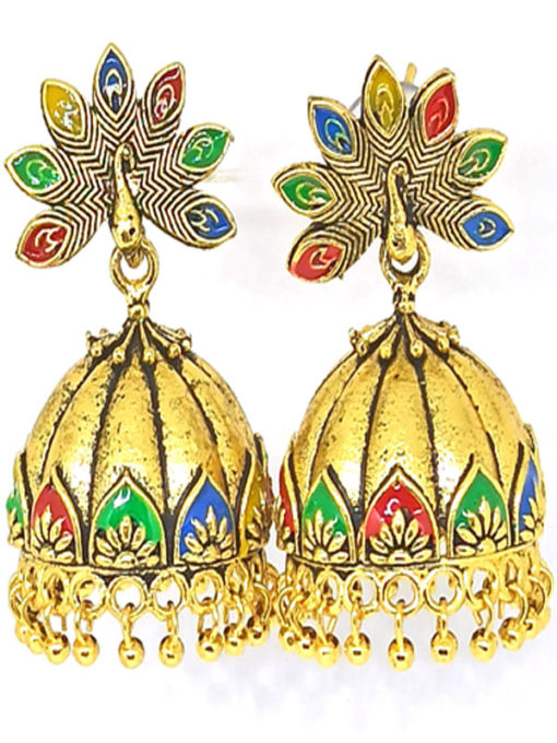Trendilook Wedding Wear Gold Polished Meenakari Jhumki