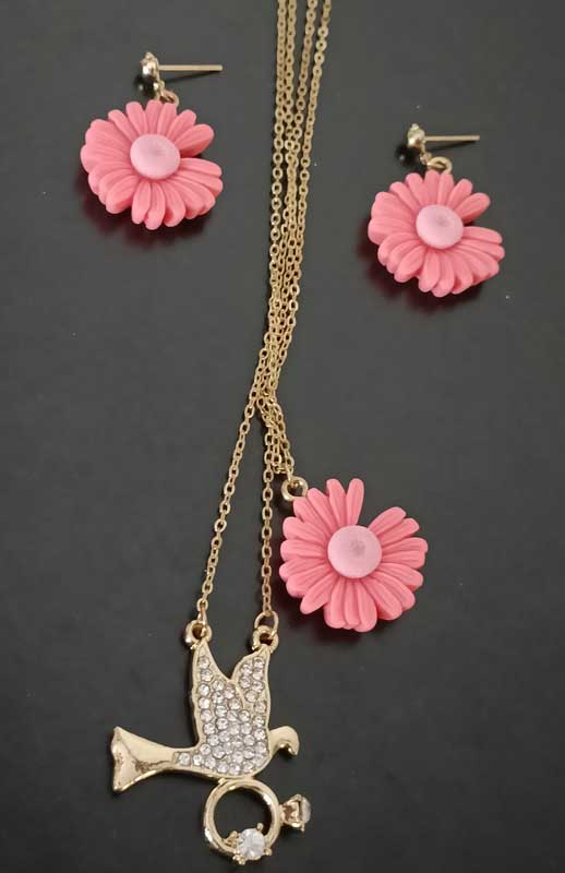 Trendilook Pink Fancy Layered Neckpiece with Earring